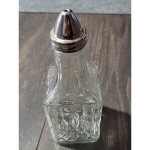 Clear Cut Glass Oil Or Vinegar Cruet Metal Top 6x2 Inches Cottagecore Farmhouse